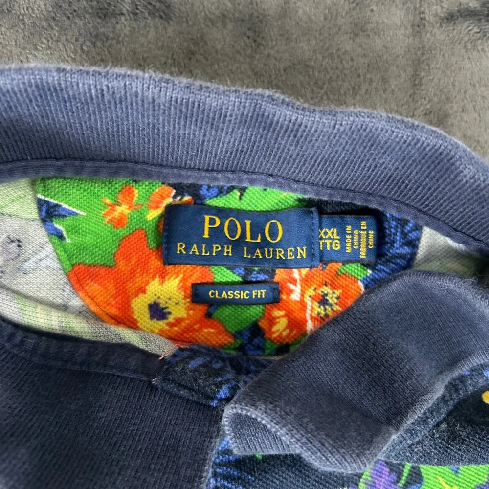 Polo Ralph Lauren Polo Shirt Mens XXL Navy Blue Floral Tropical Classic Fit